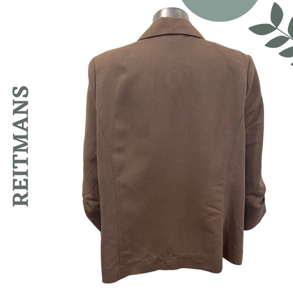 Reitmans Open Front Blazer | Ruched Sleeve | Notched Collar Warm Mocha Brown 15 - Picture 5 of 6